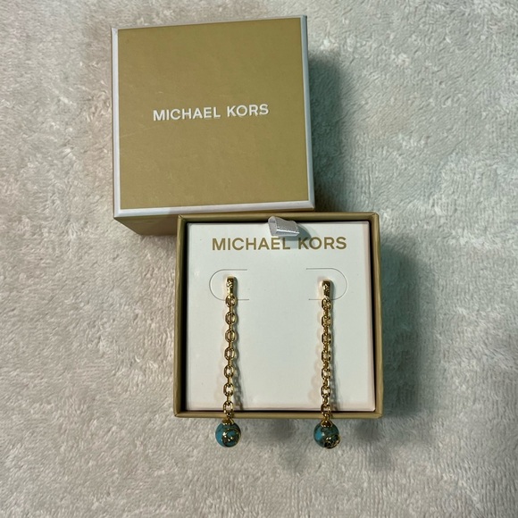 NEW Michael Kors Turquoise earrings. Gold tone. Hanging. MK. Box included - Picture 2 of 10